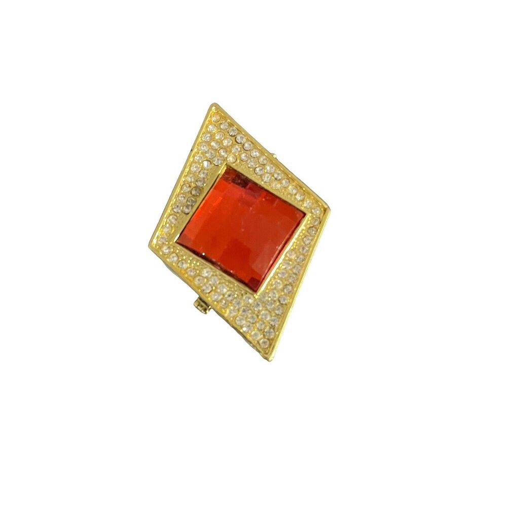 Mini Trinket Box Ace Of Diamonds Red Jewel Brand Art Form Retro Kitsch Gold Tone